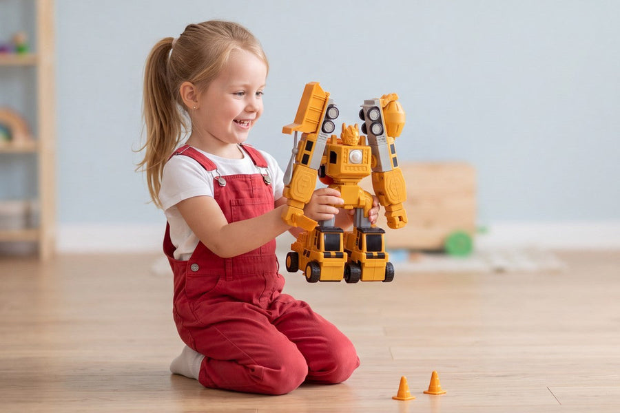 A child playing with the Click and Snap Magnetic Transformer