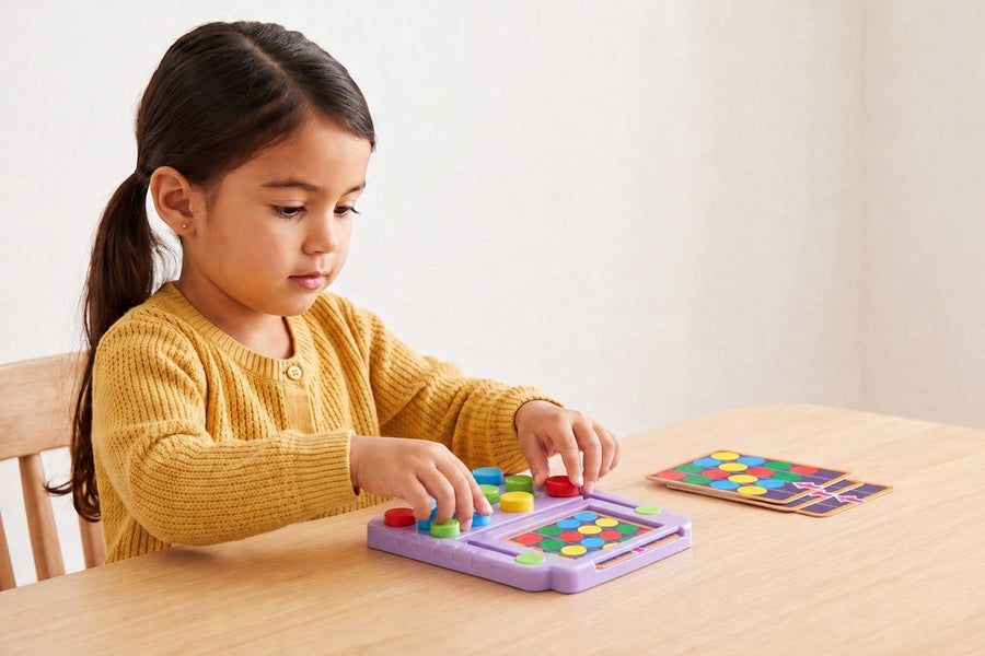 A child playing with the Tic-Tac Color Quest