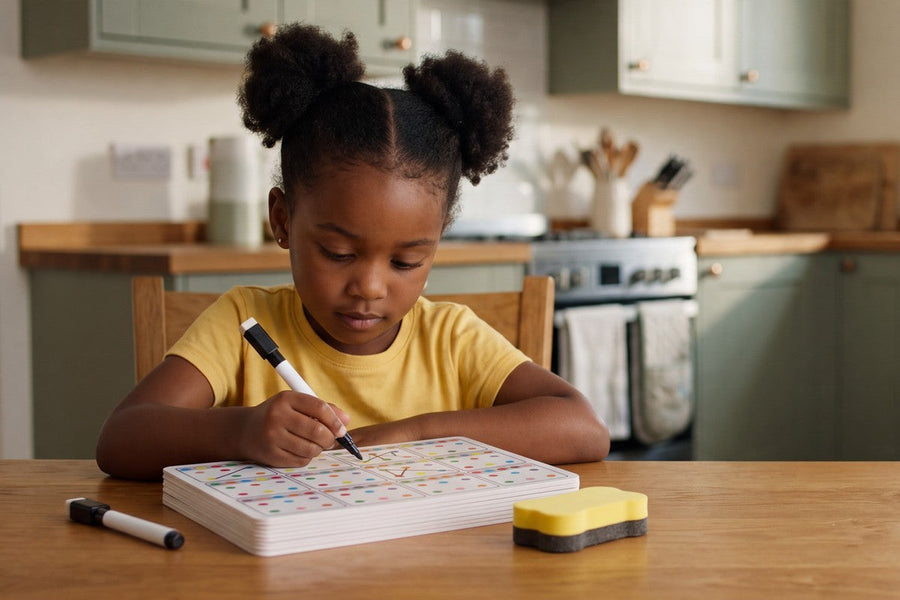 A child playing with the Visual Quest Cards